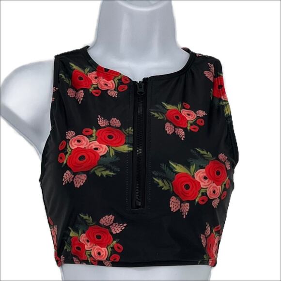 Tankini Swimsuit Top with Rose Print in Black XL - Picture 3 of 6